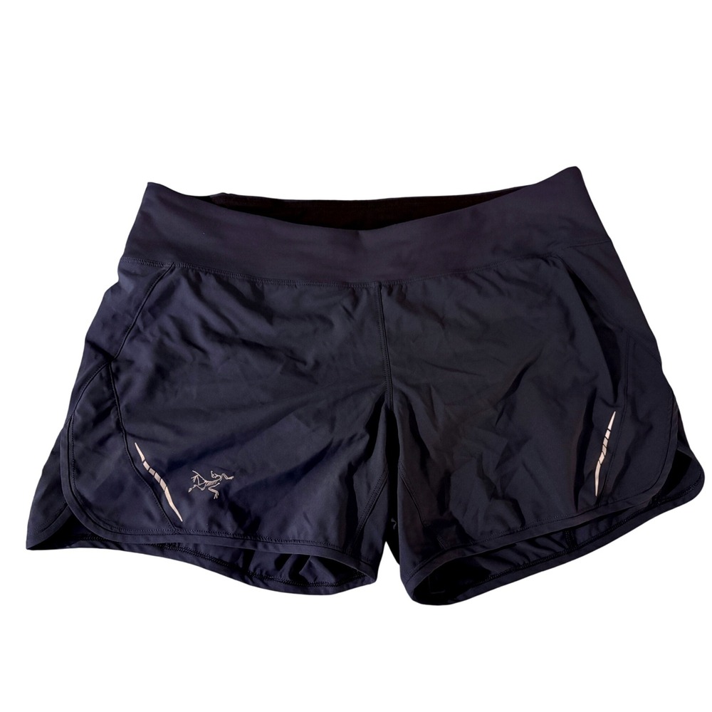 Arcteryx Lyra Running Shorts Womens Medium Navy Blue Reflective Trail Athletic